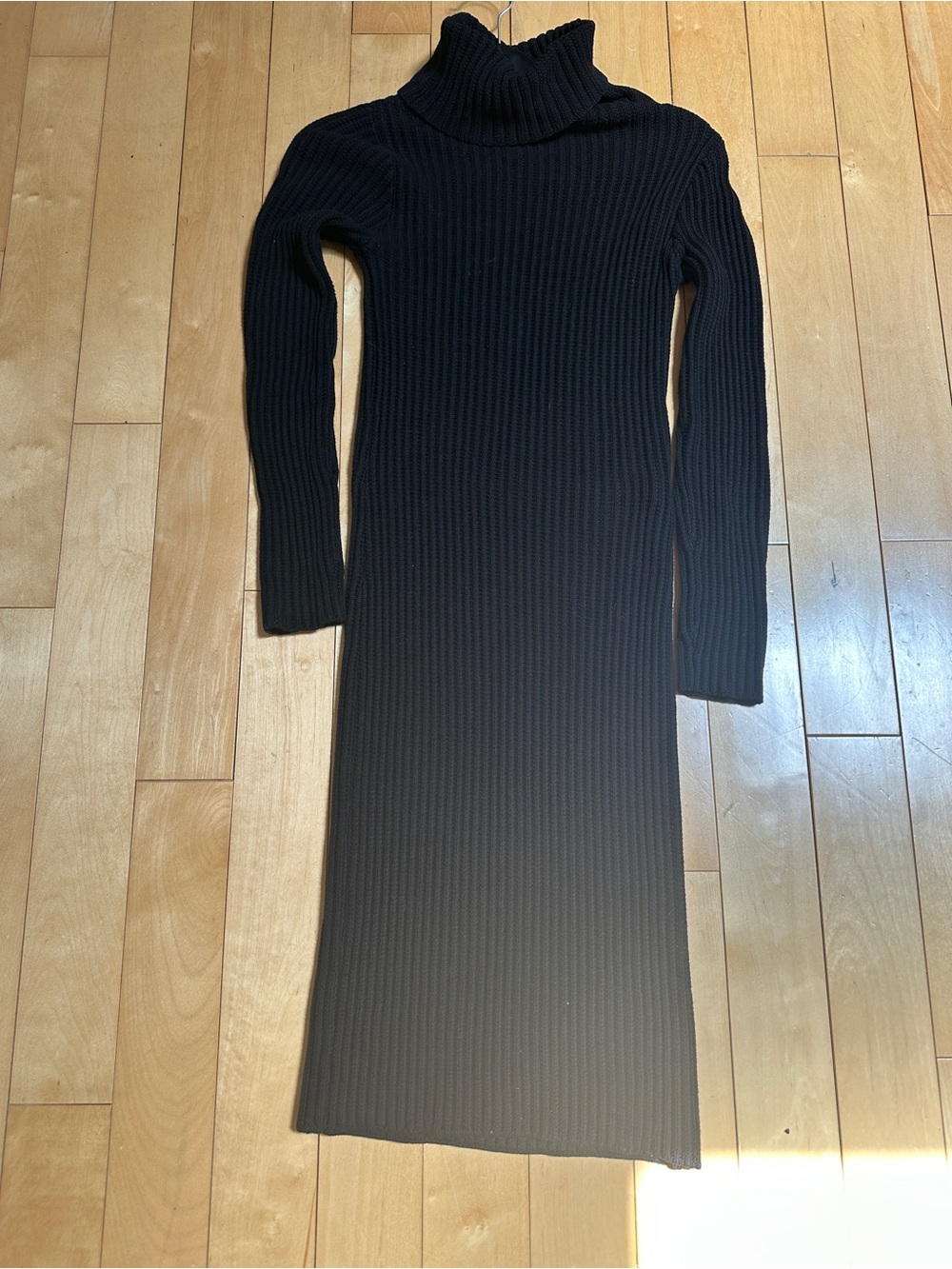 Max Studio Black Ribbed Turtleneck Midi Dress